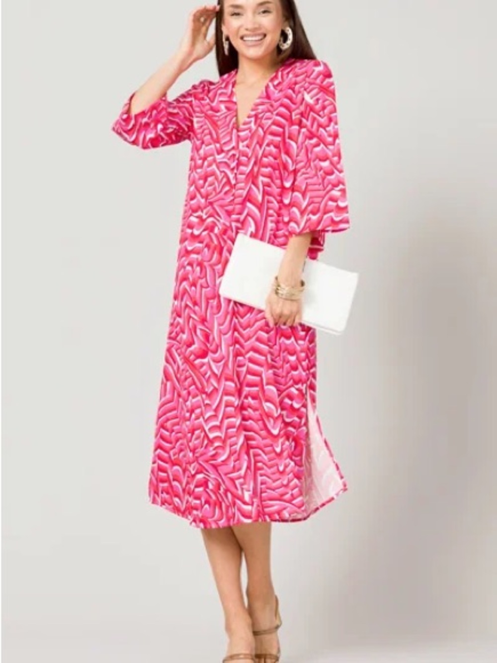 Zara Pink and Red Abstract Wave Dress